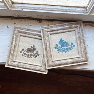 Charming Cross-Stitch Rabbit Frames - Brown and Blue